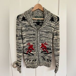 LRL Lauren Active Ralph Lauren XS Zip Cardigan Sweater Black Red Tan Skier Cozy